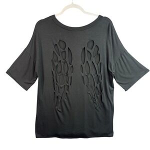 Blumin Apparel Women's Black Laser Cut Wing Top Size Large Rayon Stretch